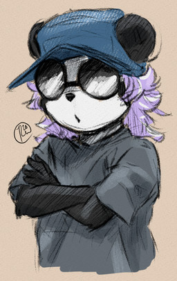 anthro clothing crossed_arms eyewear female hat headgear headwear solo sunglasses baccarat bear mammal short-faced_bear spectacled_bear