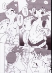 balls blush duo female genitals kissing male penis slightly_chubby sucking unknown_artist bandai_namco digimon burgermon digimon_(species) flamemon comic monochrome