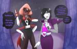 clothing dialogue duo electronics looking_at_viewer machine male microphone multi_arm multi_eye multi_limb not_furry show speech_bubble text thenekozombie cartoon_network steven_universe undertale undertale_(series) mettaton mettaton_ex sardonyx_(steven_universe) alien alien_humanoid android boss_monster_(undertale) bovid caprine gem_(species) gem_fusion humanoid mammal robot 2015 absurd_res crossover english_text hi_res