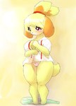 anthro blush bottomless breasts camel_toe clothed clothing female panties solo standing thick_thighs underwear unp animal_crossing nintendo isabelle_(animal_crossing) canid canine canis domestic_dog mammal shih_tzu toy_dog