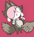 2023 5_fingers anthro bovid breasts caprine chikn_nuggit clothing cofi_(chikn_nuggit) costume digital_media_(artwork) disembodied_hand female fingers fur furry_wearing_fursuit fursuit goz-o hair hi_res mammal one_eye_obstructed open_mouth pink_hair pink_nose sheep shocked shocked_expression shocked_face simple_background solo unzipped white_body wolf_costume zipper zipper_down