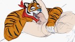 anthro balls bodily_fluids cum cum_from_nose cum_in_nose cum_inside cum_taste duo fellatio genital_fluids genitals interspecies male male/male mascot muscular oral penile sex tongue custapple frosted_flakes kellogg's tony_the_tiger felid human mammal pantherine tiger