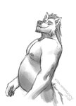 anthro belly hair leaning leaning_backward looking_at_viewer male musclegut muscular overweight pecs smile solo standing tail amarox amarox_(character) canid canine canis mammal wolf absurd_res digital_drawing_(artwork) digital_media_(artwork) hi_res monochrome sketch