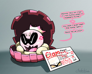after_transformation angry cross-popping_vein dialogue eyes_closed female open_mouth solo species_transformation speech_bubble text transformation yelling yellow_eyes chabble nintendo pokemon splatoon pearl_(splatoon) aquatic bivalve clam clamperl generation_3_pokemon mollusk pokemon_(species) artist_name digital_drawing_(artwork) digital_media_(artwork) english_text handwritten_text hi_res screentone