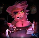 alcohol anthro beverage big_breasts bottle breasts chest_tuft cleavage clothed clothing container crossgender eye_patch eyebrows eyewear female gold_(metal) gold_tooth hook hook_hand inside machine mtf_crossgender pupils slit_pupils solo tail tuft whiskey yellow_eyes kassadiro cryptiacurves_(modeler) five_nights_at_freddy's fredina's_nightclub scottgames fexa_(cryptiacurves) foxy_(fnaf) animatronic canid canine fox mammal robot 2025 3d_(artwork) absurd_res digital_media_(artwork) hi_res