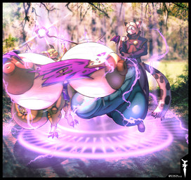 anthro balls big_balls big_breasts big_penis body_size_growth breasts clothing duo expansion female genitals glans huge_balls huge_breasts huge_penis humanoid_genitalia humanoid_penis hyper hyper_balls hyper_breasts hyper_genitalia hyper_penis magic male pant_bulge penis size_transformation transformation dnp101 felid feline kobold mammal scalie hi_res