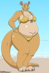 beach belly big_belly bikini bikini_bottom bikini_top breasts clothing female jewelry mature_female navel outie_navel piercing pouch_(anatomy) pregnant swimwear two-piece_swimsuit cudacore toni_(cudacore) kangaroo macropod mammal marsupial hi_res