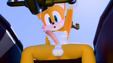 anthro balls big_balls big_penis blue_eyes blush erection foreskin fur genitals looking_at_viewer looking_down looking_down_at_viewer male multicolored_body multicolored_fur open_mouth penis solo two_tone_body two_tone_fur yellow_body yellow_fur young young_anthro young_male twintails3d sega sonic_the_hedgehog_(series) miles_prower canid canine fox mammal 16:9 2026 3d_(artwork) 4k absurd_res digital_media_(artwork) hi_res widescreen