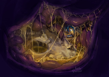 anthro anthro_pred anthro_prey bodily_fluids bone bones_in_stomach dripping fangs foam goo_drip guts horn implied_fatal inside_stomach larger_anthro larger_male larger_pred male male_pred male_prey muscular muscular_anthro muscular_male organs purple_flesh purple_insides purple_internal saliva saliva_drip saliva_string scared size_difference skull skull_in_stomach slime soft_vore spikes spikes_(anatomy) stomach stomach_acid teeth toby_(ajaxk) unwilling_prey vore wet willing_pred worried_face worried_look mythology devourer_(razor_koopa) dragon goo_creature goo_dragon hyena mammal mythological_creature mythological_scalie scalie absurd_res hi_res