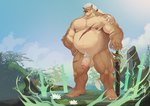 anthro balls biceps brown_body brown_fur eye_scar facial_scar fangs flaccid fur genitals male musclegut muscular nails overweight overweight_anthro overweight_male penis scar sharp_nails solo tail teeth vein veiny_penis raymond158 chunchun_(character) mammal suid suine sus_(pig) wild_boar