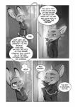 2017 absurd_res anthro buckteeth canid canine clothed clothing coat comic crossover dialogue dipstick_ears disney duo ear_markings english_text female fox greyscale hi_res judy_hopps lagomorph leporid male mammal monochrome monoflax multicolored_ears nick_wilde rabbit scarf sherlock_(series) speech_bubble teeth text topwear trenchcoat zootopia