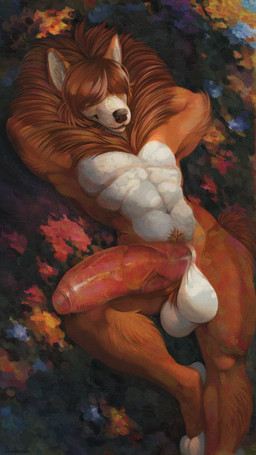 animal_genitalia anthro ball_tuft balls big_balls big_penis featureless_chest flower foreskin genitals grass hair hair_over_eyes hands_behind_head huge_balls huge_penis humanoid_genitalia humanoid_penis hybrid_genitalia hybrid_penis hyper hyper_genitalia hyper_penis lying male muscular muscular_anthro muscular_male nature nature_background navel on_back penis plant pubes sheath sheathed_humanoid_penis smile smiling_at_viewer solo tuft vein veiny_penis armadaedalus sam_hansen canid canine canis chow_chow domestic_dog livestock_guardian_dog mammal molosser pastoral_dog spitz 4k 9:16 absurd_res hi_res