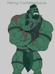 barazoku bottomwear clothing green_body green_skin loincloth male muscular not_furry orcus_challenge simple_background solo teeth text white_background rickleone humanoid orc himbo 3:4 digital_media_(artwork) english_text hi_res portrait three-quarter_portrait