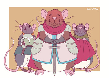 anthro armor biped brown_body brown_fur eyes_closed fur group headgear helmet melee_weapon simple_background smile standing sword weapon threeratmoon mammal murid murine rat rodent 2026 hi_res