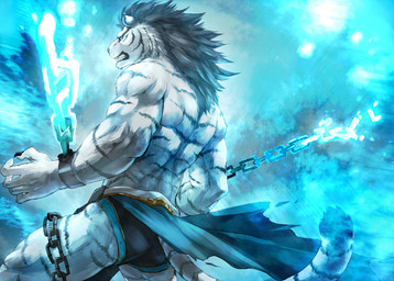 anthro biceps big_muscles biped black_hair blue_background bottomwear bound chain chained clothed clothing cuff_(restraint) fur hair loincloth looking_at_viewer looking_back male markings metal muscular muscular_anthro muscular_male pose prisoner rear_view restrained restraints shackles simple_background solo standing stripes submissive submissive_male teeth topless sky_gomi felid mammal pantherine tiger blue_theme cool_colors restricted_palette