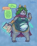 anthro antlers cape clothing dialogue expansion eyewear female fur glasses green_body green_fur green_hair hair horn hyper inflation magic nerd nervous nervous_smile obese overweight robe solo sound_effects speech_bubble text wardrobe_malfunction keffotin beth_(nibblyknuckles) deer mammal english_text hi_res trans_(lore) trans_woman_(lore)