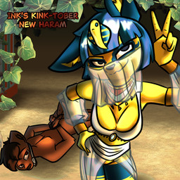 anthro bdsm bondage bound desert dominant duo egyptian female harem_outfit male male/female submissive teasing veil krano_network animal_crossing nintendo ankha_(animal_crossing) domestic_cat felid feline felis mammal 1:1 absurd_res hi_res