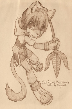 anthro bottomwear clothed clothing ear_piercing ear_ring footwear glistening glistening_eyes holding_melee_weapon holding_object holding_polearm holding_spear holding_weapon hoodie looking_at_viewer male melee_weapon open_mouth pants piercing polearm ring_piercing shoes simple_background solo spear topwear trident weapon young young_anthro young_male penguinexperience xeol_alza felid feline mammal 2:3 monochrome signature traditional_media_(artwork)