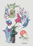 ambiguous_gender anthro asian_clothing beak blue_body blue_eyes blue_feathers blue_hair brown_eyes clothing duo east_asian_clothing eyes_closed feathers feral gem green_body green_hair hair hair_bun japanese_clothing kemono pearl_(gem) pink_body pink_eyes purple_eyes simple_background teal_body text white_body yellow_body s_putnik_2 nintendo pokemon avian bird drampa eeveelution felid feline generation_4_pokemon generation_7_pokemon generation_9_pokemon glaceon leafeon lurantis mammal meowscarada pokemon_(species) primarina quaquaval 2024 dated hi_res japanese_text signature