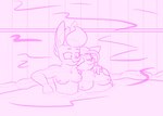 anthro canon_couple cuddling duo female female/female hot_spring relaxed_expression relaxing steam_lines water thefoxxhole super_lesbian_animal_rpg allison_goleta melody_amaranth canid canine fox lagomorph leporid mammal hi_res sketch trans_(lore) trans_woman_(lore)