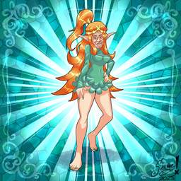 5_fingers 5_toes bangs barefoot breasts brown_eyebrows circlet clothed clothed_female clothed_humanoid clothing colored_nails dress eyebrows eyelashes feet female female_humanoid fingernails fingers gold_hair_ring green_clothing green_dress green_fingernails green_nails green_toenails grey_eyes hair hand_on_hip hand_on_leg hand_on_own_hip hand_on_own_leg hand_on_own_thigh hand_on_thigh humanoid_pointy_ears hyper_realistic light lips long_ears long_hair looking_at_viewer medium_breasts nails not_furry orange_hair pink_lips pointy_ears ponytail pose pupils simple_background smile smiling_at_viewer solo stained_glass tan_body tan_skin teal_background teeth toenails toes year serge-nekoiichi elf_comic elf_(merrivius) elf humanoid 1:1 2025 colored dated digital_drawing_(artwork) digital_media_(artwork) english_description full-length_portrait lighting portrait shaded spanish_description