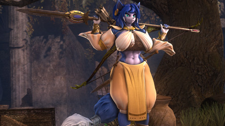 abs anthro arrow_(weapon) big_breasts bottomwear bow_(weapon) breasts clothing dagger ear_piercing ear_ring female jewelry loincloth melee_weapon piercing plant ranged_weapon ring_piercing solo sword tree weapon sanguine_paladin warfaremachine_(modeler) nintendo star_fox krystal_(star_fox) warfare_krystal canid canine fox mammal 16:9 3d_(artwork) digital_media_(artwork) hi_res source_filmmaker_(artwork) widescreen