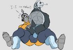 anthro bulge clothing duo eyewear glasses grey_body hand_on_butt male male/male shell speedo swimwear text yellow_body daikuhiroshiama mario_bros nintendo oscar_(daikuhiroshiama) dry_bones koopa koopa_troopa koopatrol reptile scalie english_text hi_res