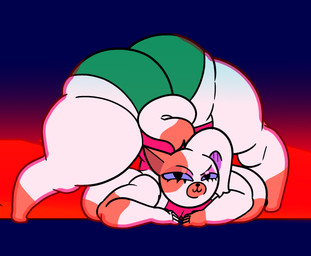 anthro big_breasts big_butt blue_eyes breasts butt female huge_breasts huge_butt multicolored_body solo tail inkyproduction adventure_time cartoon_network cake_the_cat domestic_cat felid feline felis mammal hi_res