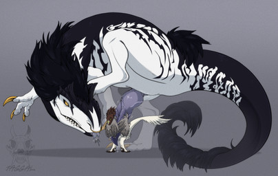 animal_genitalia animal_penis big_penis dominant duo emaklya erection facial_piercing feathered_wings feathers female feral feral_on_feral fur genitals handjob horn interspecies larger_dom male male/female markings nose_piercing penile penis piercing predators sex size_difference smaller_female striped_body striped_markings striped_tail stripes tail tail_markings teeth wings jaggal lukas_wishes allosaurid allosauroid allosaurus dinosaur dromaeosaurid feathered_dinosaur feathered_scalie ornitholestes prehistoric_species reptile saurischian scalie theropod hi_res