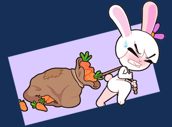 accessory anthro blush bodily_fluids carrot clenched_teeth dragging female flower flower_in_hair food fur hair hair_accessory plant purple_background sack simple_background solo sweat sweatdrop teeth transparent_background vegetable white_body white_fur starbirbz carrots_(starbirbz) lagomorph leporid mammal rabbit 2018 alpha_channel