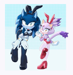 blue_body blue_fur bunny_costume clothing costume crossgender female fishnet_clothing fishnet_legwear footwear fur gloves handwear high_heels latex latex_clothing legwear purple_body purple_fur red_latex shoes tusk_nx sega sonic_the_hedgehog_(series) sonic_unleashed blaze_the_cat sonic_the_hedgehog sonic_the_werehog eulipotyphlan felid feline hedgehog mammal werecreature wereeulipotyphlan werehog hi_res