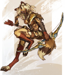 accessory action_pose anthro armor arrow_(weapon) belt belt_pouch bow_(weapon) bra bracers breasts brown_body brown_fur claws clothing ear_piercing ear_ring eye_scar facial_scar feet female finger_claws fingerless_gloves foot_wraps fur gloves hair hair_accessory hair_ring handwear holding_bow_(weapon) holding_object holding_ranged_weapon holding_weapon jewelry knife knife_sheath leather leather_strap leg_armor markings necklace one_eye_closed paws pendant piercing pose purple_eyes quiver_(object) ranged_weapon ring_piercing scar solo straps tail tan_body tan_fur toe_claws tooth_necklace underwear weapon white_hair wraps wintom arenas_(lth935) african_wild_dog canid canine mammal 2024 digital_media_(artwork) hi_res