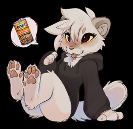 5_toes anthro bean bean_(legume) black_background black_clothing black_hoodie black_topwear blep blush bottomless bottomless_anthro bottomless_female canned_beans clothed clothing feet female food foot_focus fruit hindpaw hoodie inner_ear_fluff legume pawpads paws plant presenting_pawpads simple_background solo toes tongue tongue_out topwear tuft whiskers feve bush_brothers_and_company feve_(oc) mammal mustelid musteline stoat true_musteline weasel 2025 digital_drawing_(artwork) digital_media_(artwork)