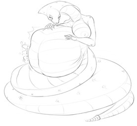 anthro anthro_pred apode belly big_belly big_breasts bodily_noises breasts digestion female female_pred legless navel nipples non-mammal_breasts oral_vore rattle_(anatomy) rumbling_stomach serpentine sound_effects split_form tongue unseen_prey vore just-another-vore-artist draconcopode naga reptile scalie snake digital_media_(artwork) hi_res monochrome
