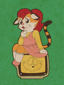 anthro clothed clothing computer computer_monitor duo electronics female green_background interspecies male male/female objectum retro_anime_style simple_background sitting smile smiling_at_another technophilia vintage_computer young young_female saltypupcake felid mammal pantherine tiger hi_res