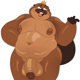anthro areola balls belly brown_body genitals glans glistening glistening_body humanoid_genitalia humanoid_penis male moobs navel nipples nude obese overweight overweight_anthro overweight_male penis simple_background solo whiskers white_background hugo_yaps disney hoppers_(disney) pixar king_george_(hoppers) beaver mammal rodent 1:1 absurd_res hi_res