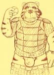 anthro blush bottomwear bulge clothing hat headgear headwear humanoid_hands male pants solo underwear kondo_musashi musabo3neo felid mammal pantherine tiger 2014 sketch