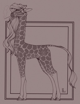 cigarette cigarette_holder cutie_mark female feral hair horn long_hair ossicone simple_background smoking solo tail teats stray_prey hasbro my_little_pony lovelace_filigree giraffe giraffid mammal 2026 absurd_res digital_media_(artwork) hi_res monochrome