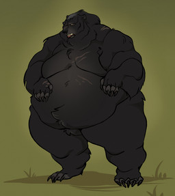 abdominal_scar anthro antonratigan big_claws big_muscles big_pecs black_body black_eyes black_fur black_lips chest_scar claws crotch_tuft facial_scar frown fur grass hair hand_scar lips male muscular obese open_frown open_mouth overweight pecs plant plantigrade pupils scar scars_all_over sharp_teeth short_hair shoulder_scar small_ears snout snout_scar solo teeth toe_claws tuft yellow_pupils fan_character bear black_bear mammal ursine absurd_res hi_res story story_in_description