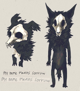 ambiguous_anthro ambiguous_gender anthro black_body black_fur bone bone_mask floppy_ears folded_ears fur grey_background mask neck_tuft simple_background skull skull_mask solo text tuft strawgoatcult sorrow_(strawgoatcult) canid canine demon imp mammal skulldog_(species) 2026 character_name english_text full-length_portrait hi_res portrait