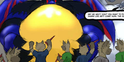 air_inflation anthro dart dialogue glistening glistening_body heart_symbol implied_popping inflation moobs speech_bubble teasing text yellow_body errubato_(artist) mythology lance_drake_(shadowwolfdragon12) aquatic dragon fish mythological_creature mythological_scalie scalie shark 2023 hi_res