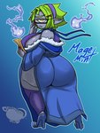 big_butt biped blue_background blue_clothing breasts butt clothing dress eyelashes eyewear female footwear glasses green_hair grey_body hair high_heels huge_butt looking_at_viewer looking_back not_furry pupils shoes simple_background solo thick_thighs three-quarter_view yellow_eyes jyto cyclops humanoid 2025 3:4 hi_res