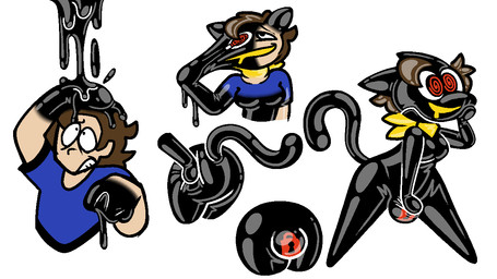 anthro bodily_fluids bodysuit breast_growth breasts brown_hair bulge_grope bulge_groping butt butt_grab clothing drooling gender_transformation goo_drip growth gynomorph hair hand_on_butt intersex kerchief lock_bulge lock_symbol loss_of_self male neckerchief neckwear null_bulge red_eyes saliva skinsuit smile solo spiral spiral_eyes stretched_face tight_clothing transformation transformation_by_substance transformation_sequence tgfandude atlus megami_tensei persona_(series) sega beta_morgana_(persona) domestic_cat felid feline felis human living_latex mammal 16:9 widescreen