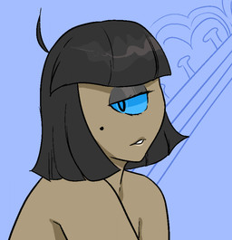 1_eye blue_eyes female hair looking_at_viewer markings mole_(marking) not_furry nude simple_background solo enemy_quest tgchan polyphema alien cyclops humanoid mammal oculot