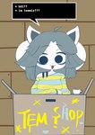 anthro beverage clothed clothing coffee coffee_mug dialogue female grey_hair hair off_shoulder pattern_clothing simple_eyes solo speech_bubble striped_clothing stripes talking_to_viewer white_body hss_dada undertale undertale_(series) temmie_(undertale) tem absurd_res animated hi_res short_playtime