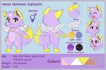 2_tails ambiguous_gender anthro auburn_eyes belly blue_border border chest_tuft head_tuft horn multi_tail solo star tail text tuft wings hiro_catto janus_zephyrine exadian 3:2 absurd_res english_text hi_res model_sheet herm_(lore)