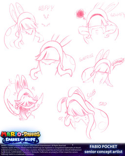 anthro closed_frown closed_smile clothing copyright_symbol dialogue exclamation_point eyebrow_through_hair eyebrows female freckled_face freckles frown grumpy hair hair_over_eyes happy hat headgear headwear long_ears mouth_closed noseless open_mouth plant red_freckles red_line_art sad sharp_teeth simple_background smile sobbing solo speech_bubble startled surprised symbol tears_of_sadness teeth text thin_eyebrows thinking thorns title tongue translucent translucent_hair vines white_background white_clothing white_hat white_headwear white_tongue year yelling fabio_pochet mario_plus_rabbids_sparks_of_hope nintendo raving_rabbids rayman_(series) ubisoft daphne_(mario_plus_rabbids) elemental_creature flora_fauna hybrid lagomorph mammal rabbid 2023 4:5 absurd_res artist_name colored_line_art colored_pencil_(artwork) crossover english_description english_text expression_sheet hi_res official_art shaded sketch_page traditional_media_(artwork)