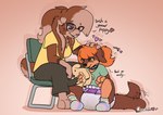 abdl anthro bodily_fluids booties chair collar diaper duo eyewear female furniture genital_fluids glasses headpat heart_symbol petting sitting slice_of_life tail tail_motion tailwag text unclean_diaper urine used_diaper wet_diaper young chocolatekitsune arwyn dark_chocolate_(chocolatekitsune) canid canine canis domestic_dog lagomorph leporid mammal rabbit english_text