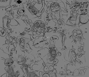 alcohol_bottle annoyed anthro beverage beverage_bottle bodily_fluids bottle bubble business_suit cake cleaning clothed clothing coffee coffee_cup container crossdressing cup dessert directional_arrow disgust drunk drunk_bubble duo ellipsis eyes_closed female food forced_smile furrowed_eyebrows half-closed_eyes hand_in_pocket legwear maid_headdress maid_uniform male narrowed_eyes nervous nervous_sweat pockets scratching serving_tray servitude shocked sniffing speech_bubble stockings substance_intoxication suit sweat sweatdrop text thought_bubble tripping uniform unimpressed wide_eyed karnthud glitch_productions the_amazing_digital_circus jax_(tadc) pomni_(tadc) humanoid lagomorph leporid mammal rabbit absurd_res comic english_text hi_res monochrome