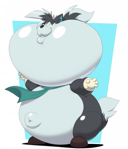 4_fingers ambiguous_gender anthro belly belly_expansion black_nose blue_inner_ear brown_clothing brown_footwear clothing countershading expansion eyes_closed fingers fluffy fluffy_tail footwear geometric_background glistening gloves green_scarf grey_body grey_countershading hair handwear head_expansion inflation navel outie_navel pointy_ears scarf shadow silver_crown simple_background solo tail toothystuff trinitylight domestic_cat felid feline felis mammal 2024 hi_res shaded